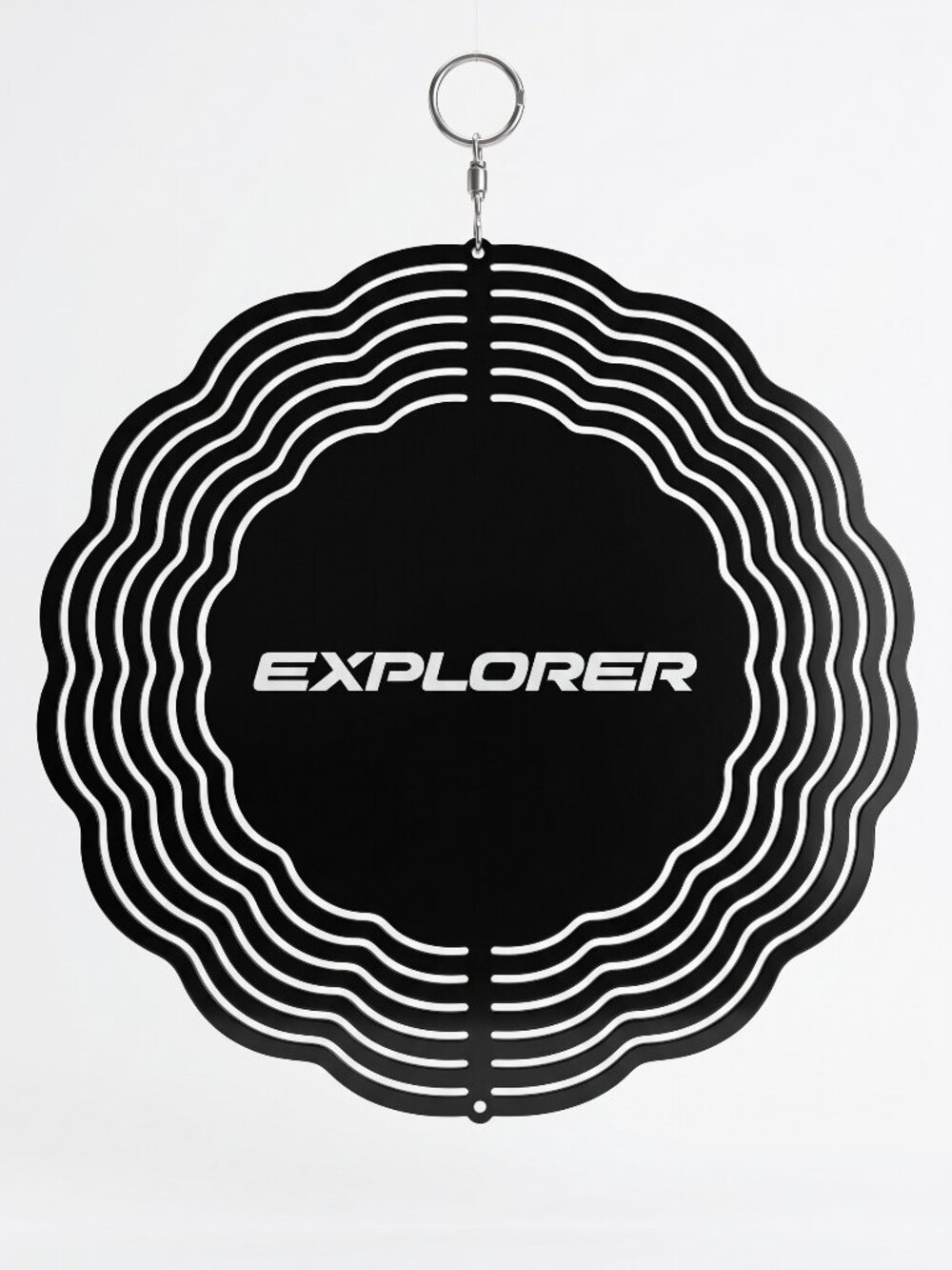 10" Ford Explorer Logo Kinetic Wind Spinner - Black Metal Hanging Yard Decor